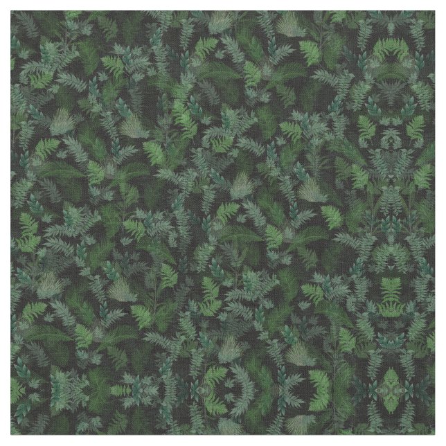 Modern Tropical Greenery Black Green Foliage  Fabric (Close Up)