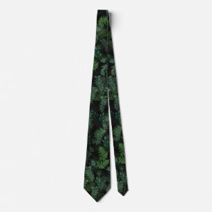 Modern Tropical Greenery Black Green Foliage  Tie