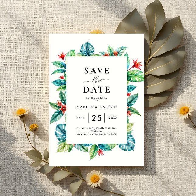 Modern Tropical Greenery Frame Summer Wedding Save The Date (Creator Uploaded)