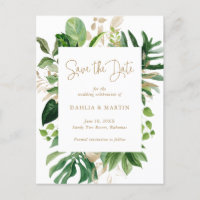 Modern Tropical Greenery Gold Save the Date