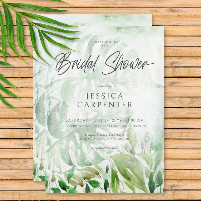 Modern Tropical Greenery Watercolor Bridal Shower Invitation (Modern Tropical Greenery Watercolor Bridal Shower Invitation)