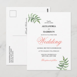 Modern Tropical Greenery Wedding Invitation Postcard