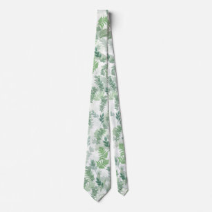 Modern Tropical Greenery White Green Foliage Tie