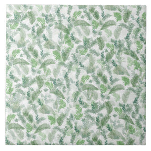 Modern Tropical Greenery White Green Foliage Tile