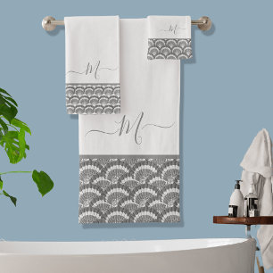 Modern Tropical Grey Seashell Shell Elegant Chic Bath Towel Set