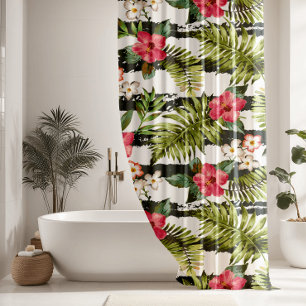 Modern Tropical Hibiscus Floral Pattern Shower Curtain