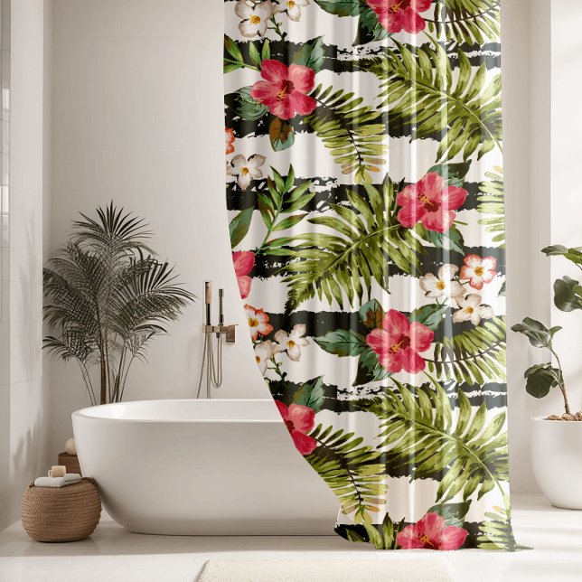 Modern Tropical Hibiscus Floral Pattern Shower Curtain (Creator Uploaded)