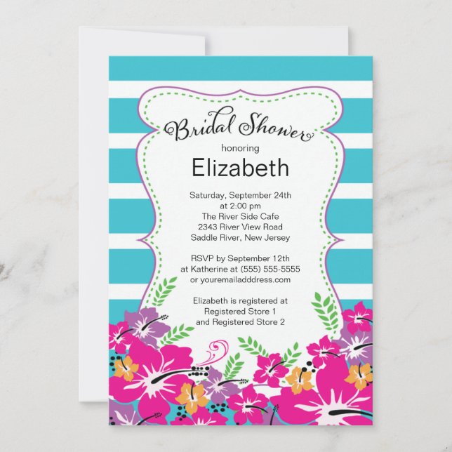 Modern Tropical Hibiscus Flowers Bridal Shower Invitation (Front)