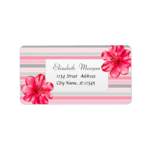 Modern Tropical ,Hibiscus Stripe Label