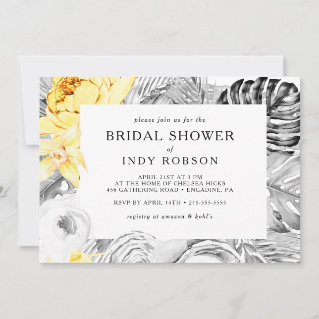 Modern Tropical Horizontal Bridal Shower Invitation (Front)