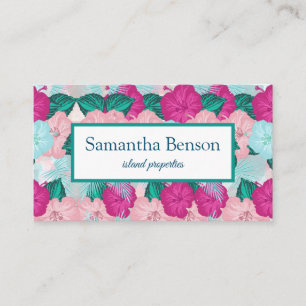 Modern Tropical Island Green & White Square Business Card