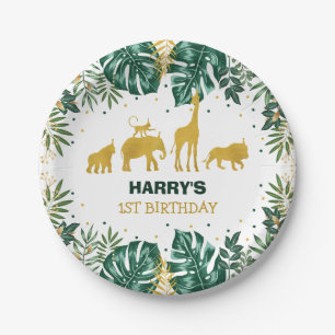 Modern Tropical Jungle Safari Wild One Birthday Paper Plate