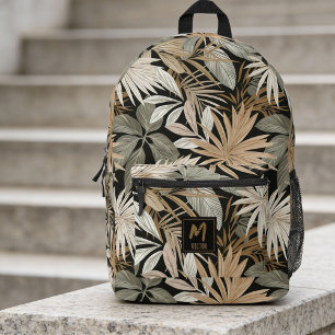 Modern Tropical Leaf Black & Gold Pattern Custom Printed Backpack