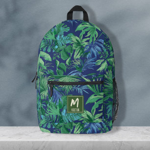 Modern Tropical Leaf Blue Green Custom Design Printed Backpack