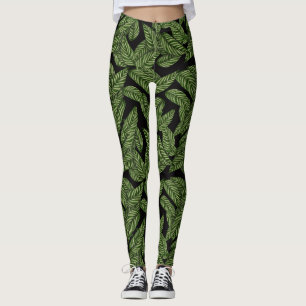 Modern Tropical Leaf Leaves Pattern Leggings