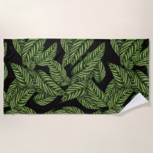 Modern Tropical Leaf Palm Plant Print Beach Towel