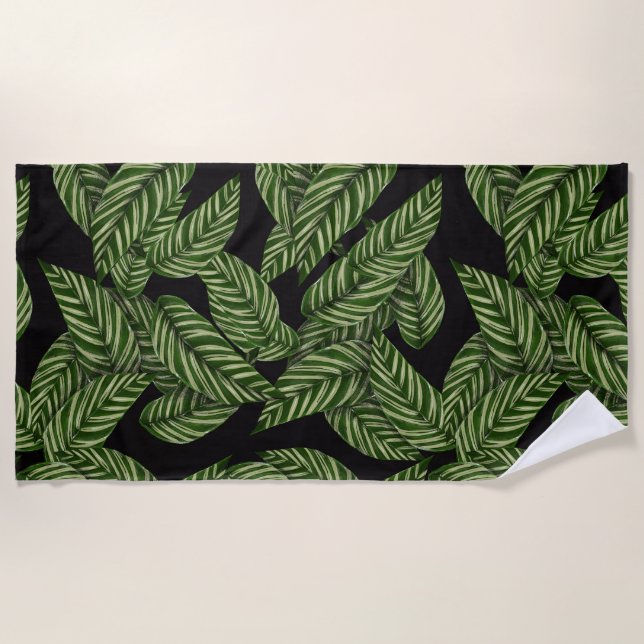 Modern Tropical Leaf Palm Plant Print Beach Towel (Front)