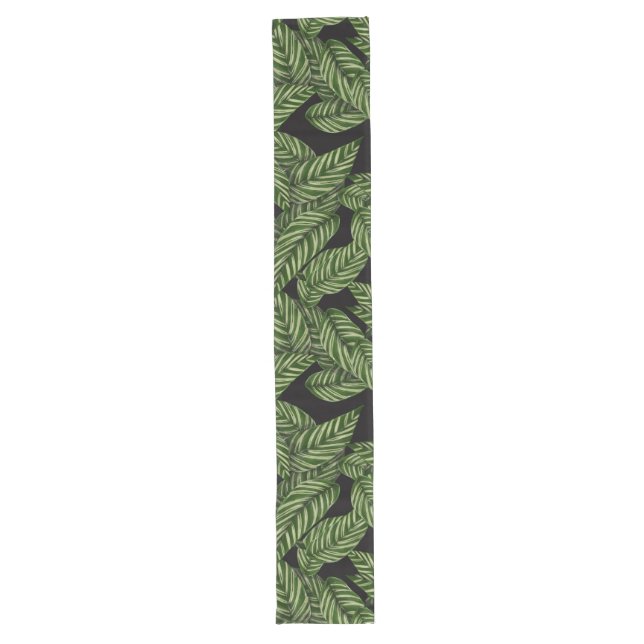 Modern Tropical Leaf Palm Plant Print Long Table Runner (Front)