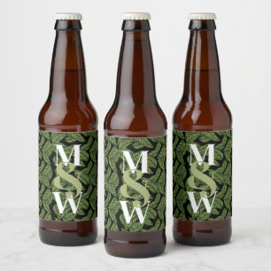 Modern Tropical Leaf Palm Plant Print Monogram Beer Bottle Label