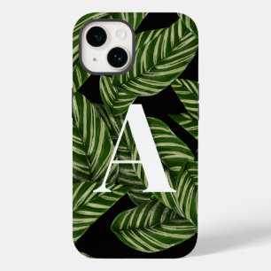 Modern Tropical Leaf Palm Plant Print Monogram Case-Mate iPhone 14 Case