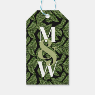 Modern Tropical Leaf Palm Plant Print Monogram Gift Tags
