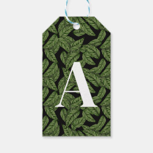 Modern Tropical Leaf Palm Plant Print Monogram  Gift Tags
