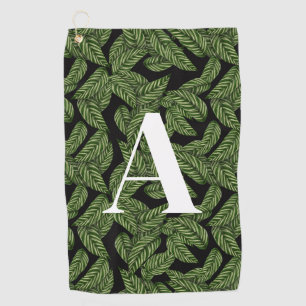 Modern Tropical Leaf Palm Plant Print Monogram Golf Towel