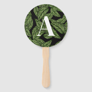 Modern Tropical Leaf Palm Plant Print Monogram Hand Fan