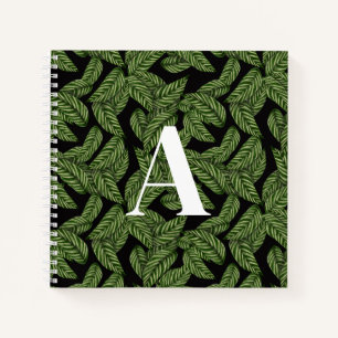 Modern Tropical Leaf Palm Plant Print Monogram Notebook