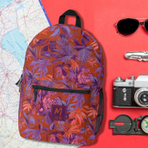 Modern Tropical Leaf Red Purple Monogram Design