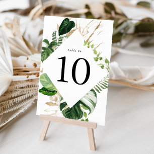 Modern Tropical Leaves Gold Personalised Table Number