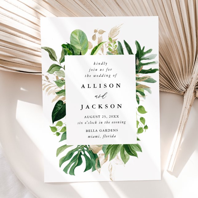 Modern Tropical Leaves Gold Wedding Invitation (Creator Uploaded)