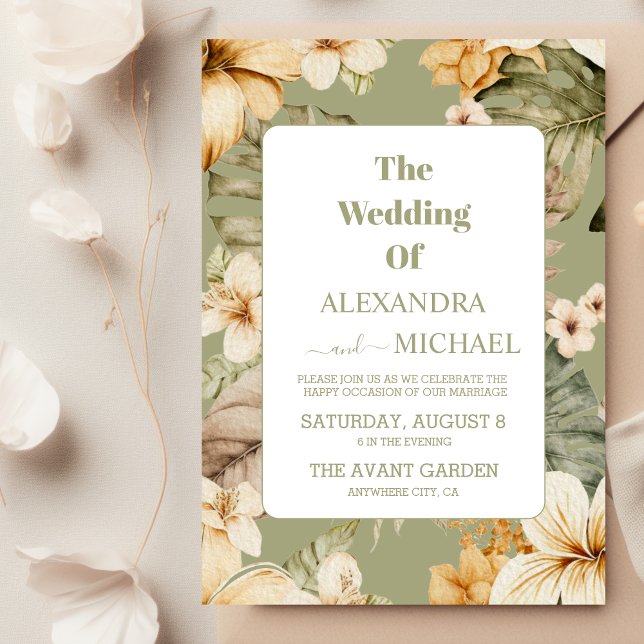 Modern Tropical Leaves Gold Wedding Invitation (Creator Uploaded)