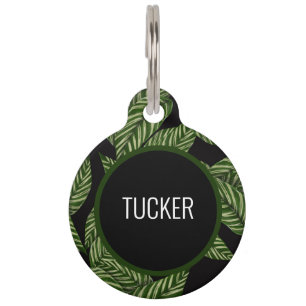 Modern Tropical Leaves Monogram Name Pet Tag