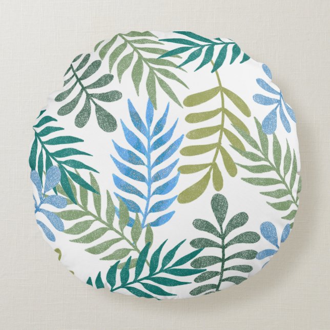 Modern Tropical Leaves Motif Round Pillow (Front)