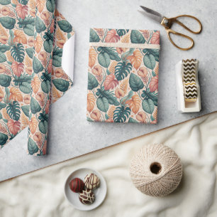 Modern Tropical Leaves Pattern Wrapping Paper Roll