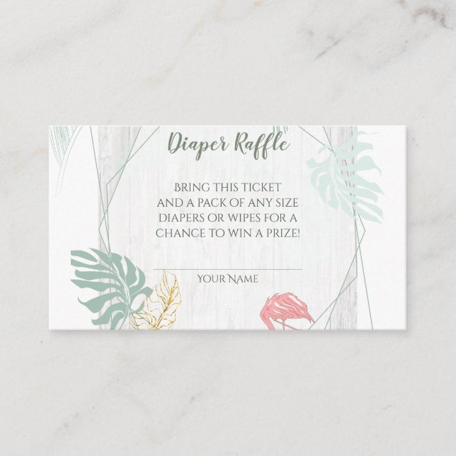Modern Tropical Leaves Pink Flamingo Diaper Raffle Enclosure Card (Front)