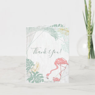 Modern Tropical Leaves Pink Flamingo Thank you Card