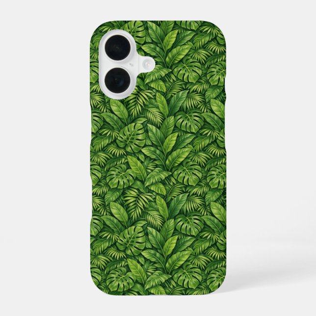 Modern Tropical Leaves Seamless Pattern iPhone 16 Case (Back)