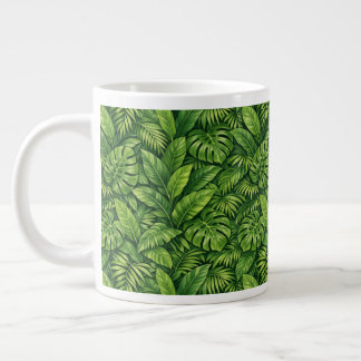 Modern Tropical Leaves Seamless Pattern Large Coffee Mug