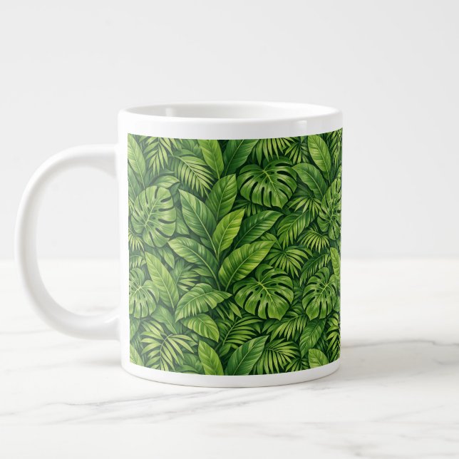 Modern Tropical Leaves Seamless Pattern Large Coffee Mug (Left)