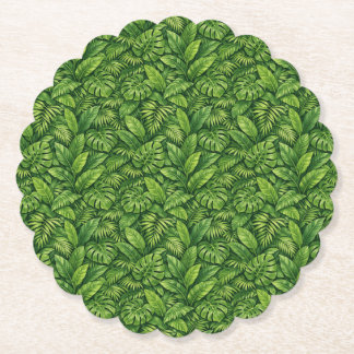 Modern Tropical Leaves Seamless Pattern Paper Coaster