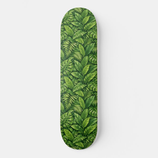 Modern Tropical Leaves Seamless Pattern Skateboard (Front)