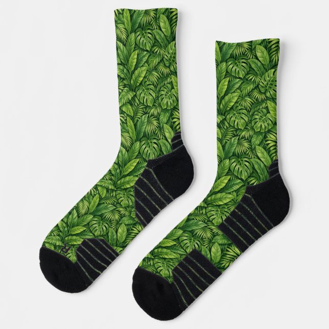 Modern Tropical Leaves Seamless Pattern Socks (Left)