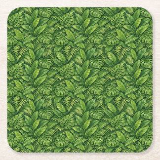 Modern Tropical Leaves Seamless Pattern Square Paper Coaster