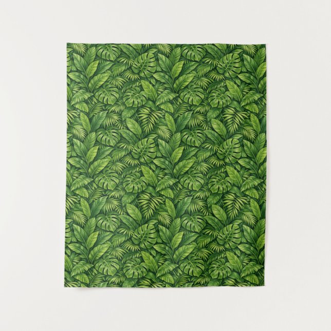 Modern Tropical Leaves Seamless Pattern Tapestry (Front)