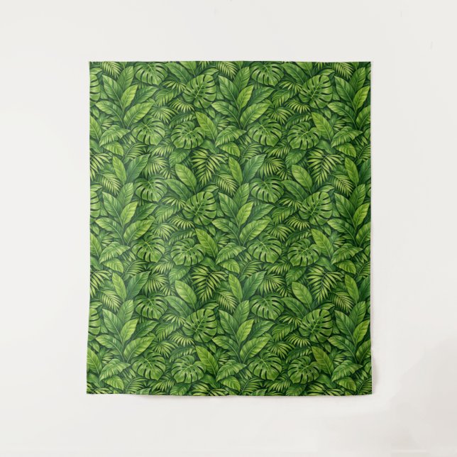 Modern Tropical Leaves Seamless Pattern Tapestry (Front)