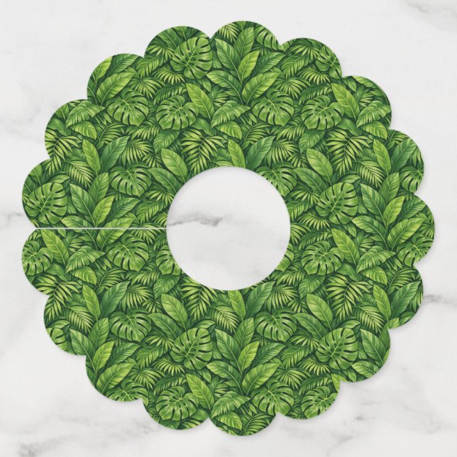 Modern Tropical Leaves Seamless Pattern Wine Glass Tag (Front)