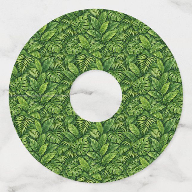 Modern Tropical Leaves Seamless Pattern Wine Glass Tag (Front)