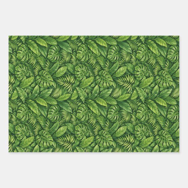 Modern Tropical Leaves Seamless Pattern Wrapping Paper Sheet (Front)